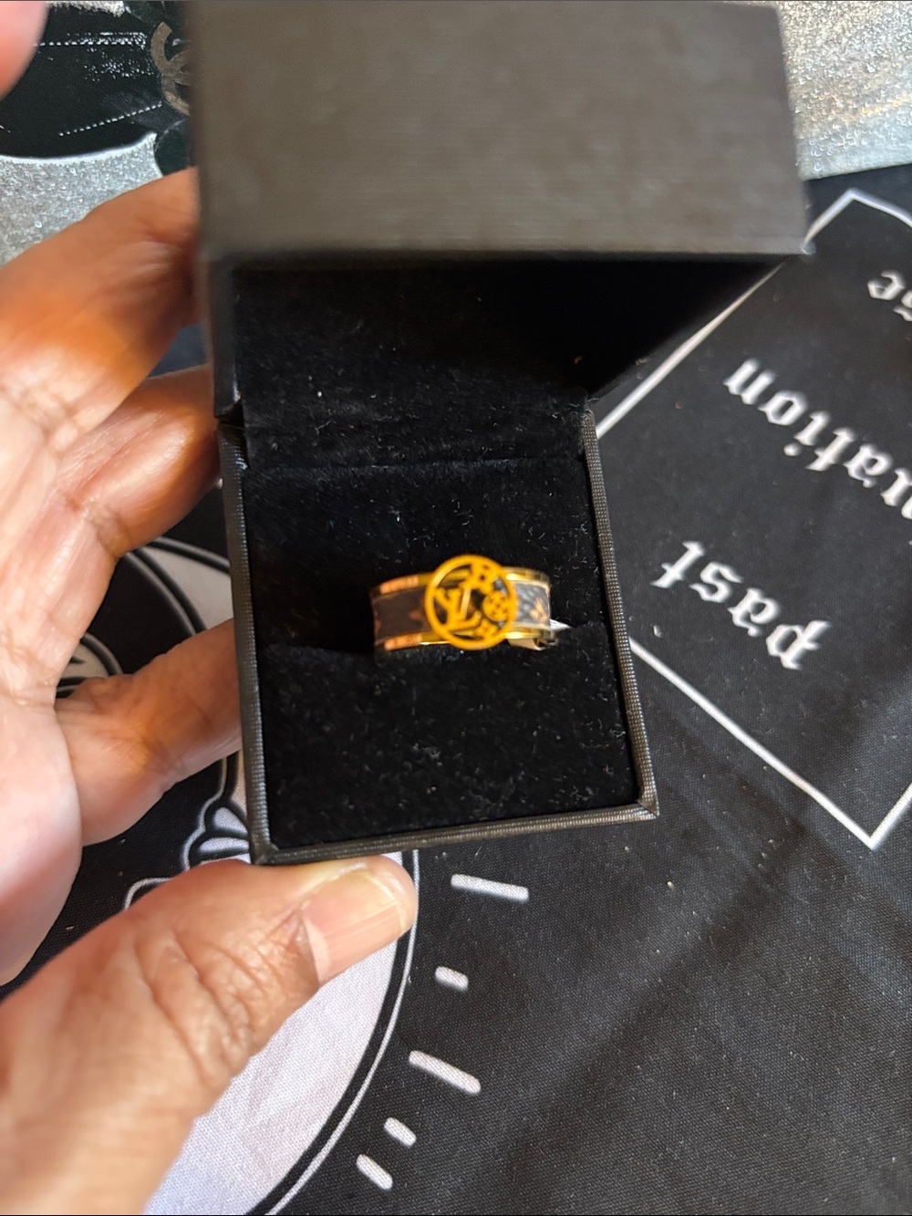 Gold and Black Adjustable Symbol Ring - Women’s Fashion Jewelry Size 6
